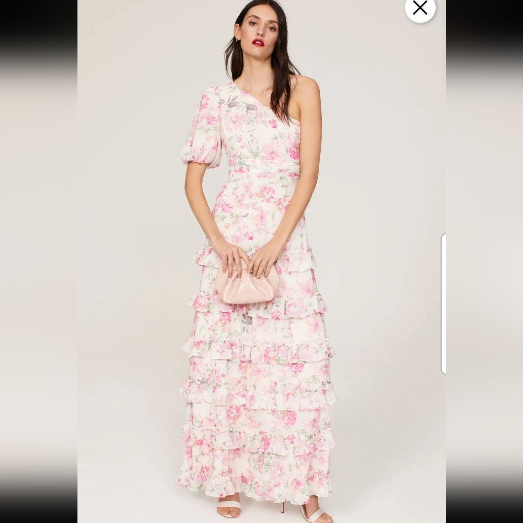133 Social Vintage Floral Pink One Shoulder Ruffle Gown Size 0